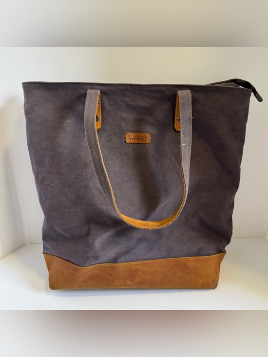 Vaschy Handbags - VASCHY Leather Canvas Vintage Tote Bag